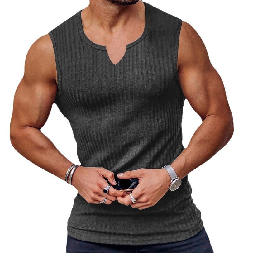 Men's Fashion Casual Knitted Vertical Stripes Sports Fitness I-shaped Vest